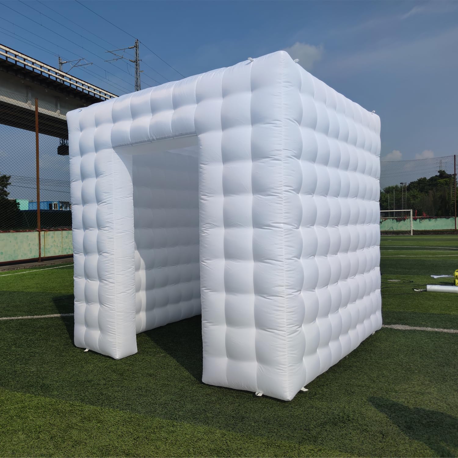 Sayok Portable Inflatable Photo Booth Enclosure (White, Two Doors, 8.2X8.2X8.2Ft), Photo Booth Tent With Air Blower And Remote C